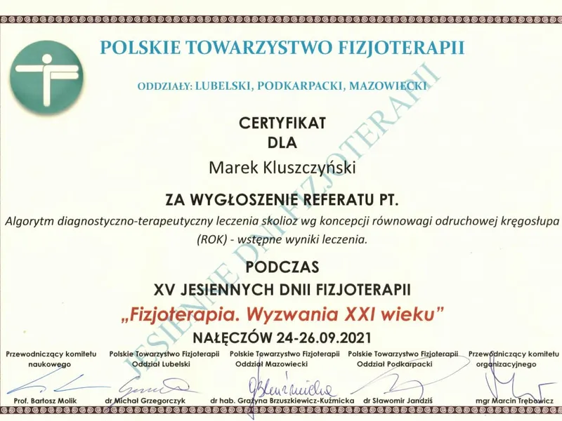 Certyfikat dr. Marka Kluszczyńskiego (2021), strona 2